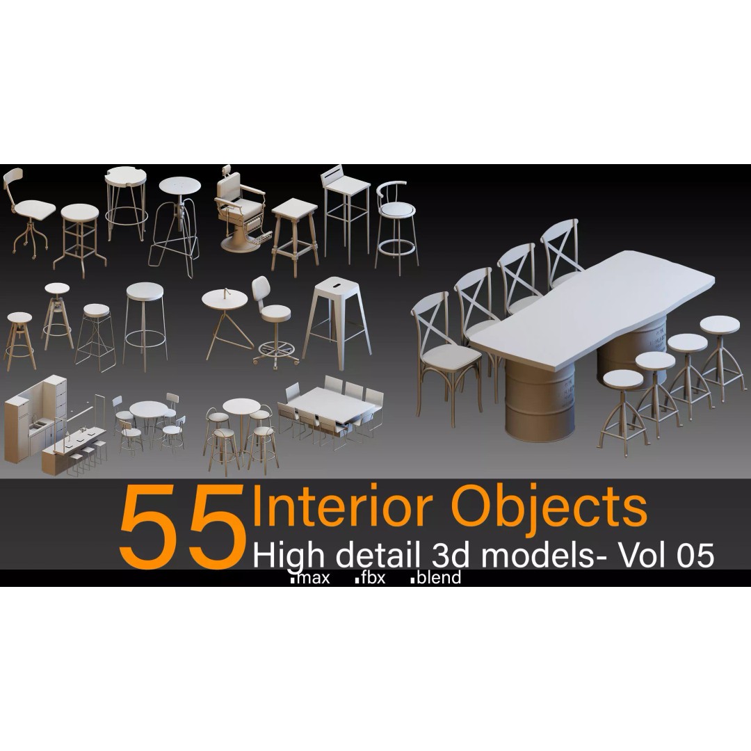 Interior Objects 3D Model – High Detail Props for CG Projects, FBX, Blend - View 2