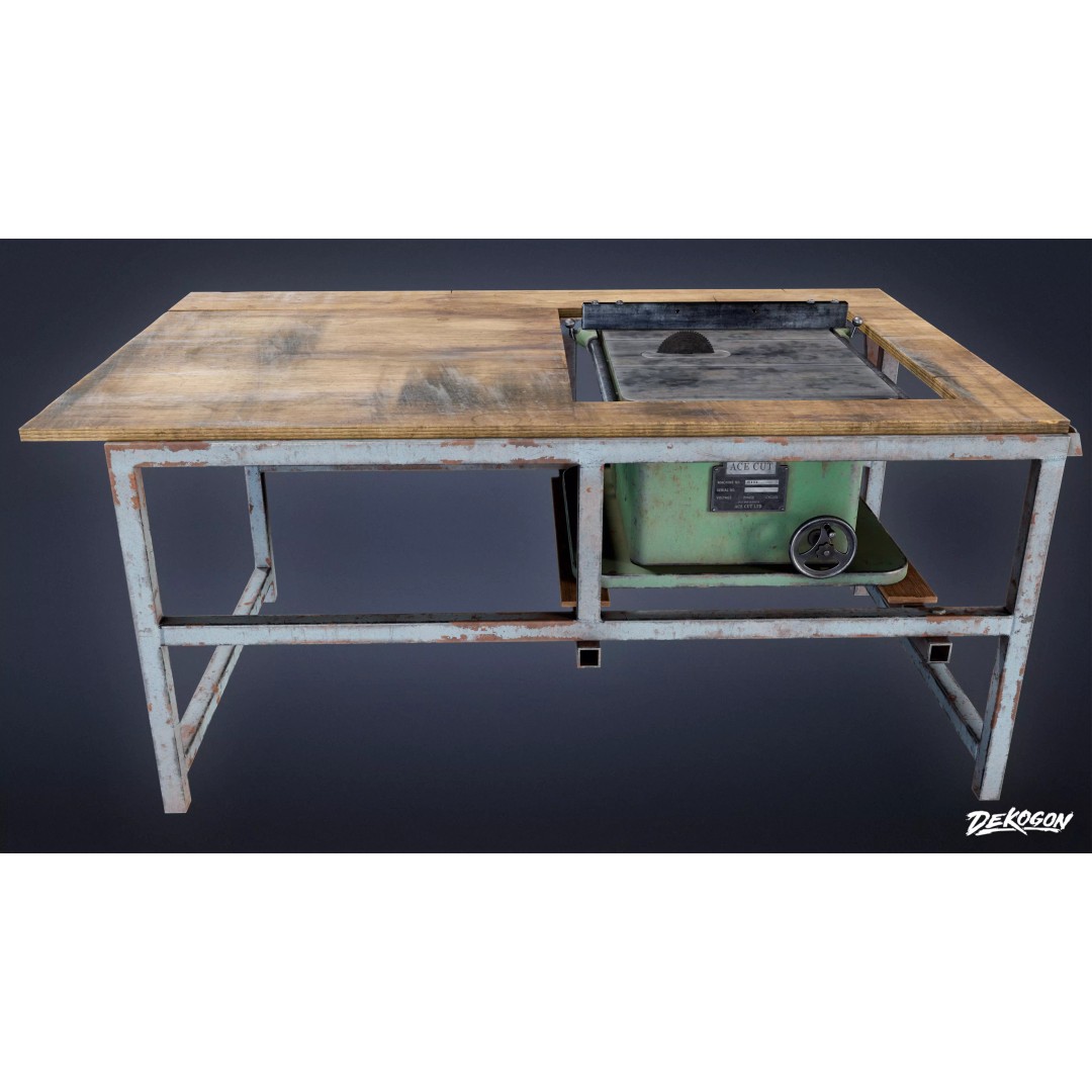 Industrial Work Bench Saw 3D Model – Low Poly Game Asset, FBX - View 2