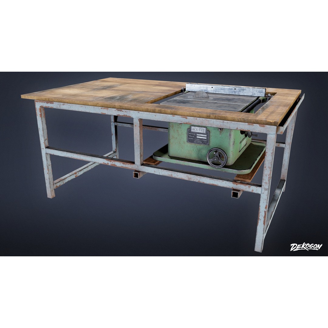 Industrial Work Bench Saw 3D Model – Low Poly Game Asset, FBX - View 3