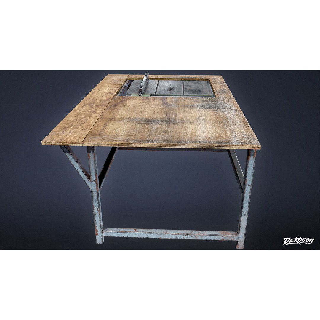 Industrial Work Bench Saw 3D Model – Low Poly Game Asset, FBX - View 4