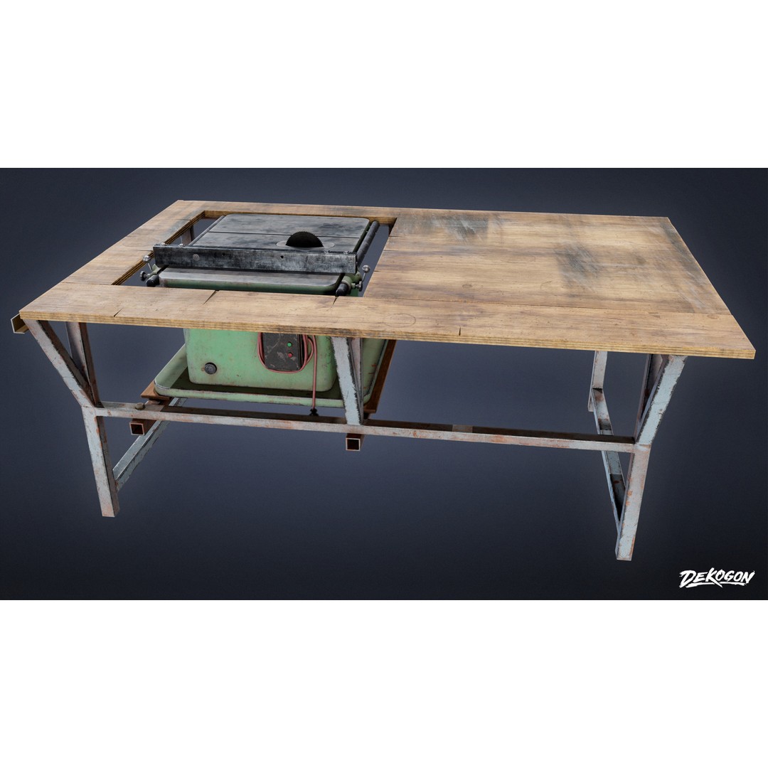 Industrial Work Bench Saw 3D Model – Low Poly Game Asset, FBX - View 5