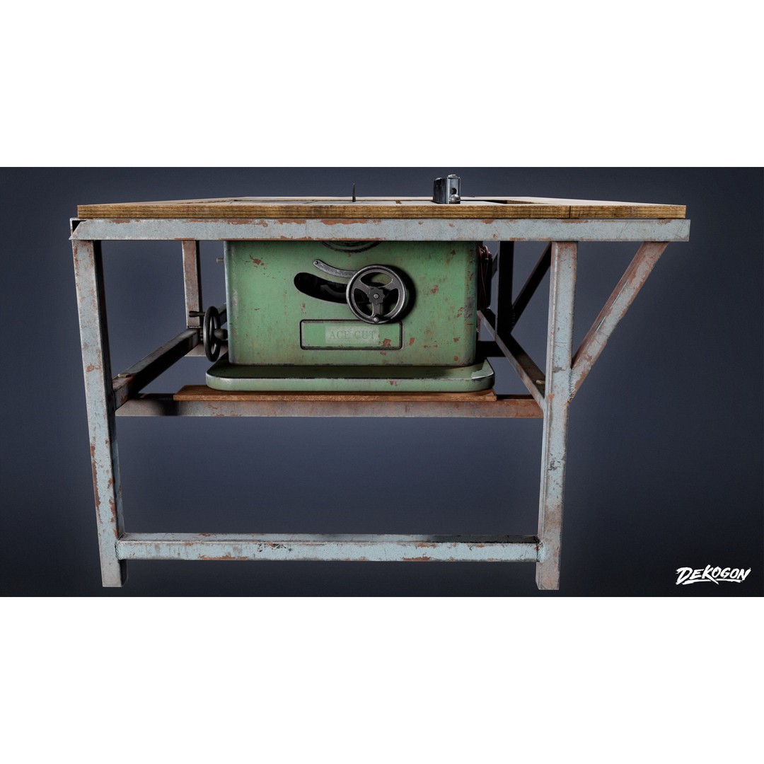 Industrial Work Bench Saw 3D Model – Low Poly Game Asset, FBX - View 6
