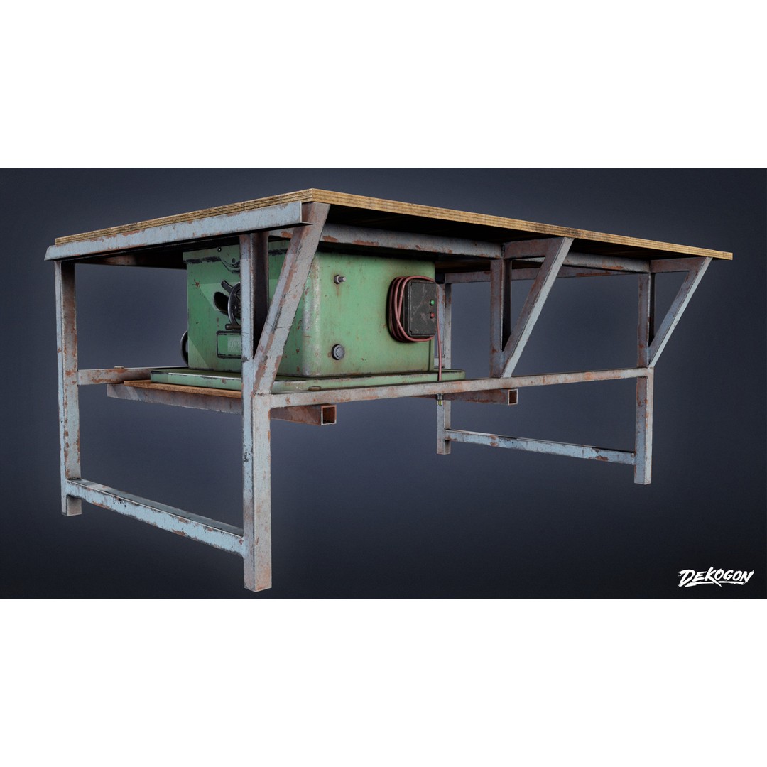 Industrial Work Bench Saw 3D Model – Low Poly Game Asset, FBX - View 7