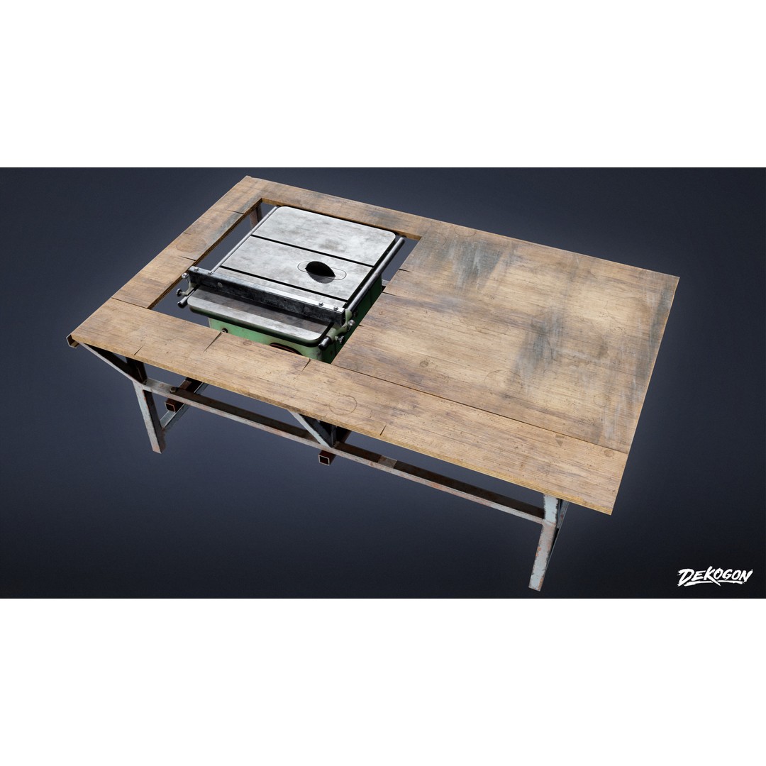 Industrial Work Bench Saw 3D Model – Low Poly Game Asset, FBX - View 8