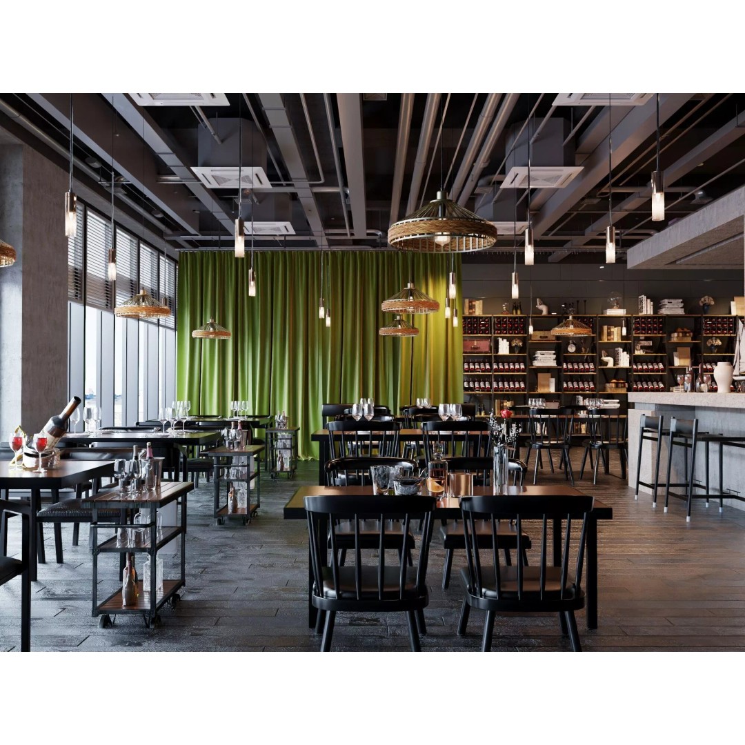 Industrial Loft Restaurant 3D Model – Modern Dining Interior, FBX, OBJ - View 13