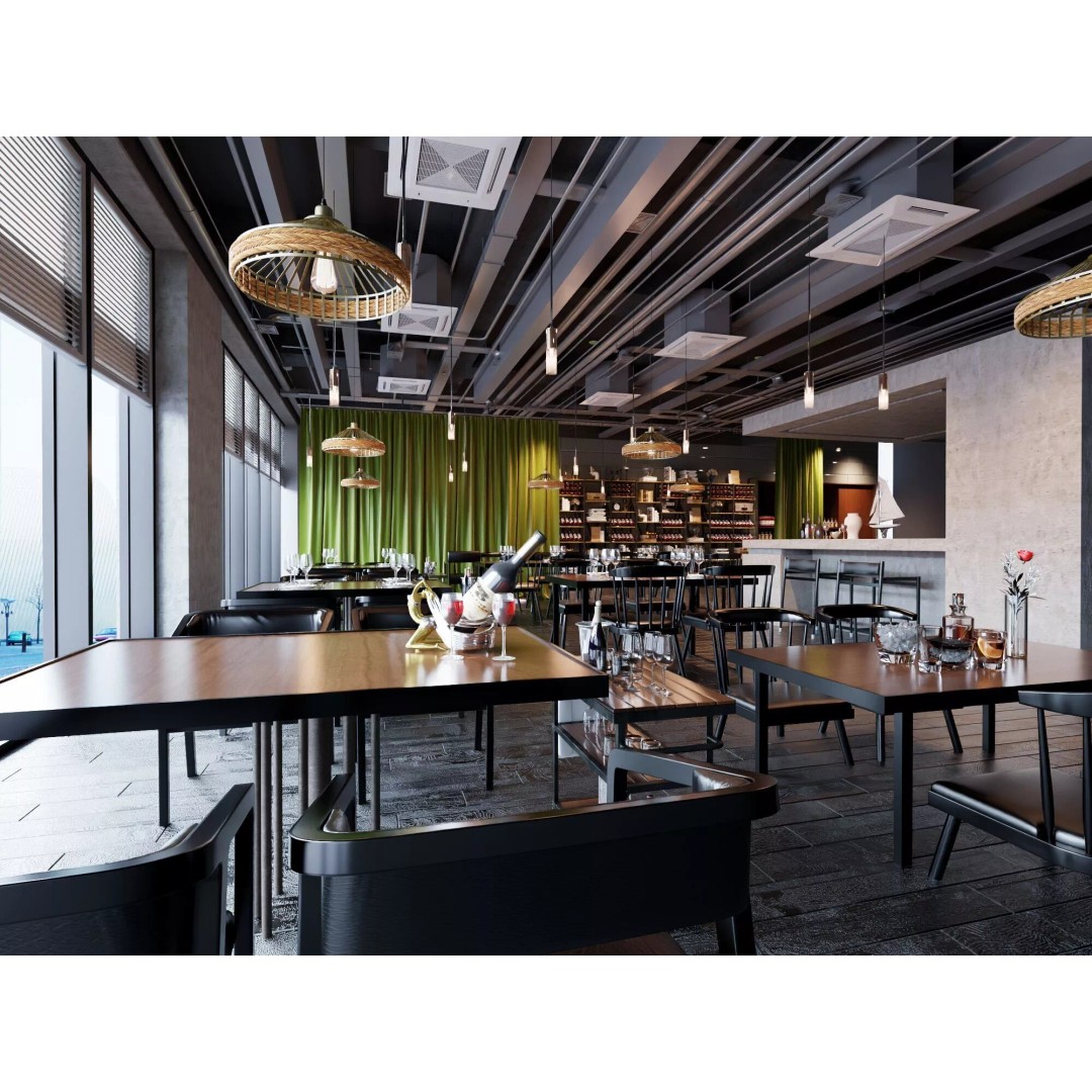 Industrial Loft Restaurant 3D Model – Modern Dining Interior, FBX, OBJ - View 14