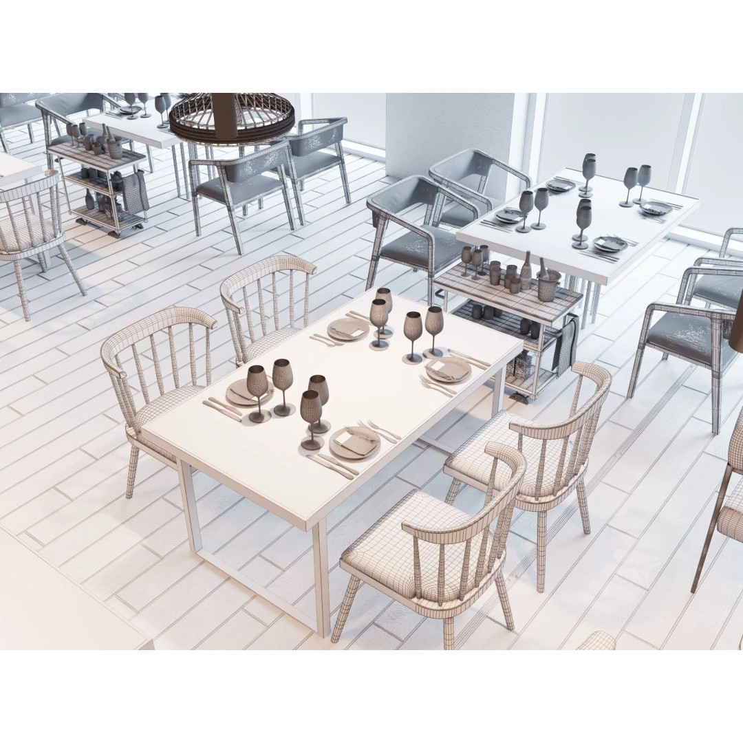 Industrial Loft Restaurant 3D Model – Modern Dining Interior, FBX, OBJ - View 17