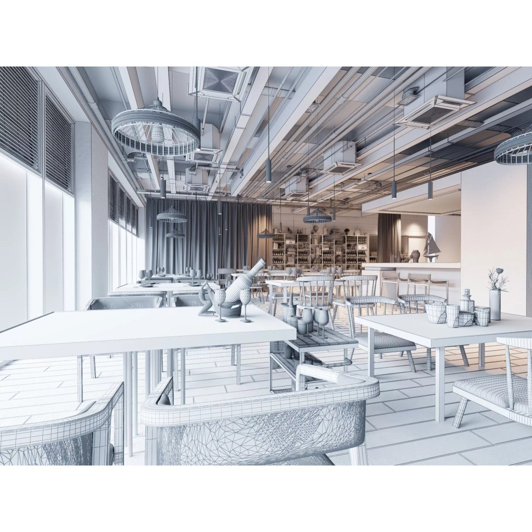 Industrial Loft Restaurant 3D Model – Modern Dining Interior, FBX, OBJ - View 18