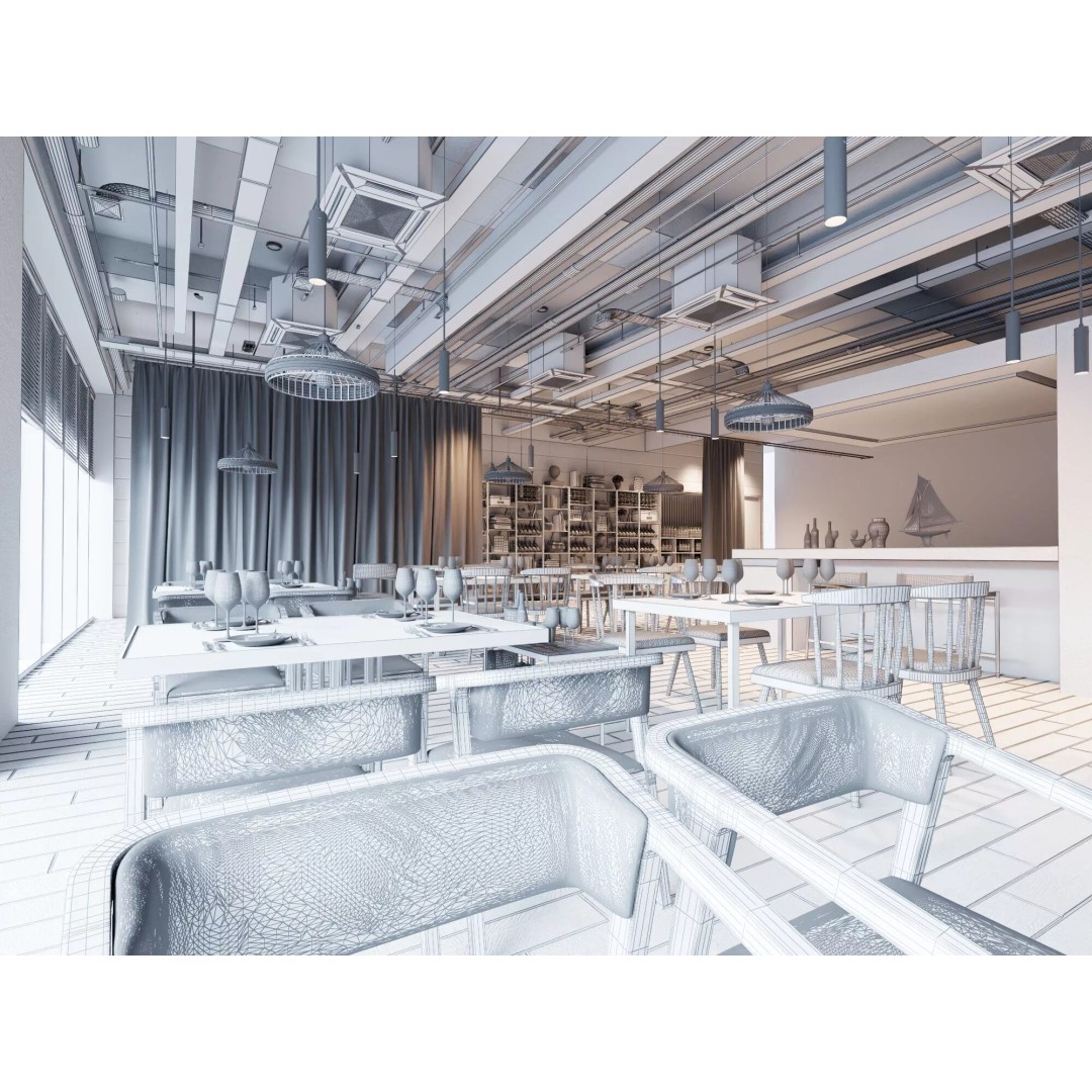Industrial Loft Restaurant 3D Model – Modern Dining Interior, FBX, OBJ - View 20