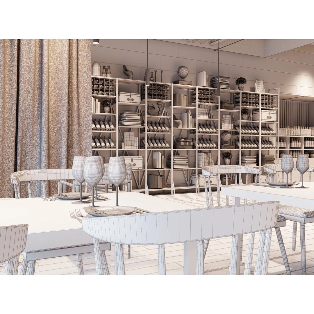 Industrial Loft Restaurant 3D Model – Modern Dining Interior, FBX, OBJ - View 21