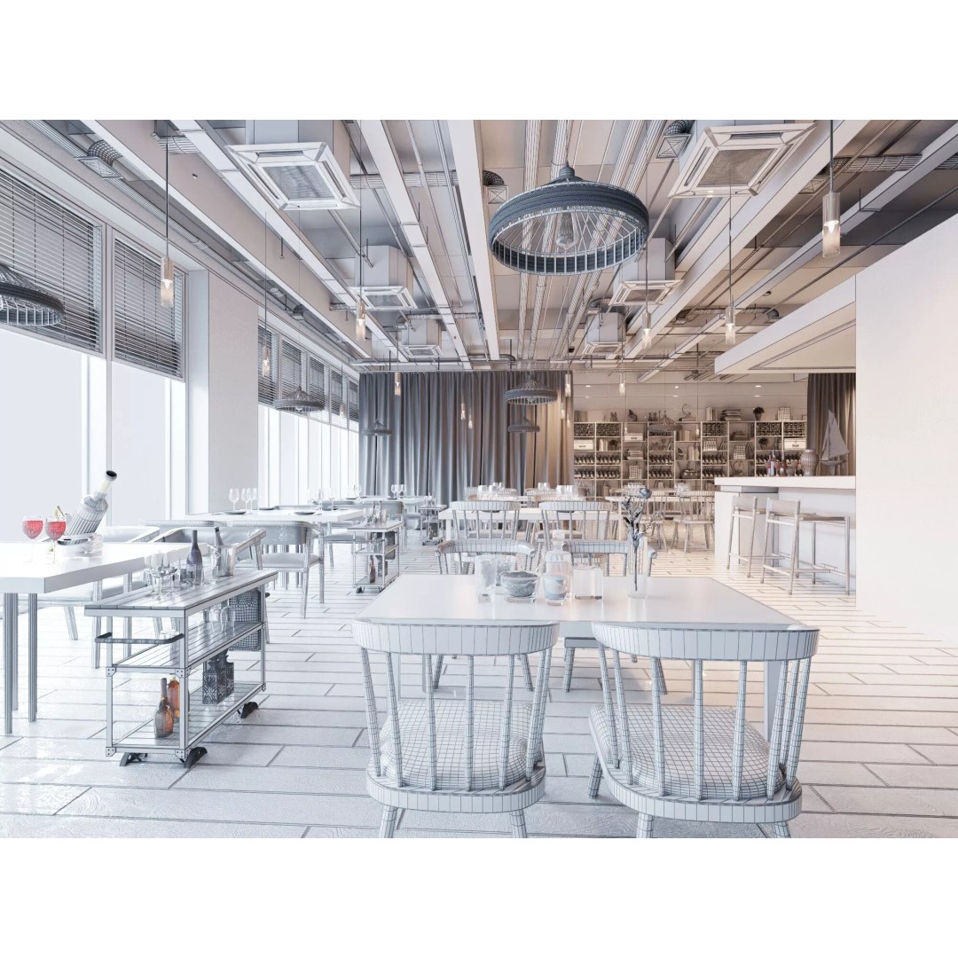 Industrial Loft Restaurant 3D Model – Modern Dining Interior, FBX, OBJ - View 22