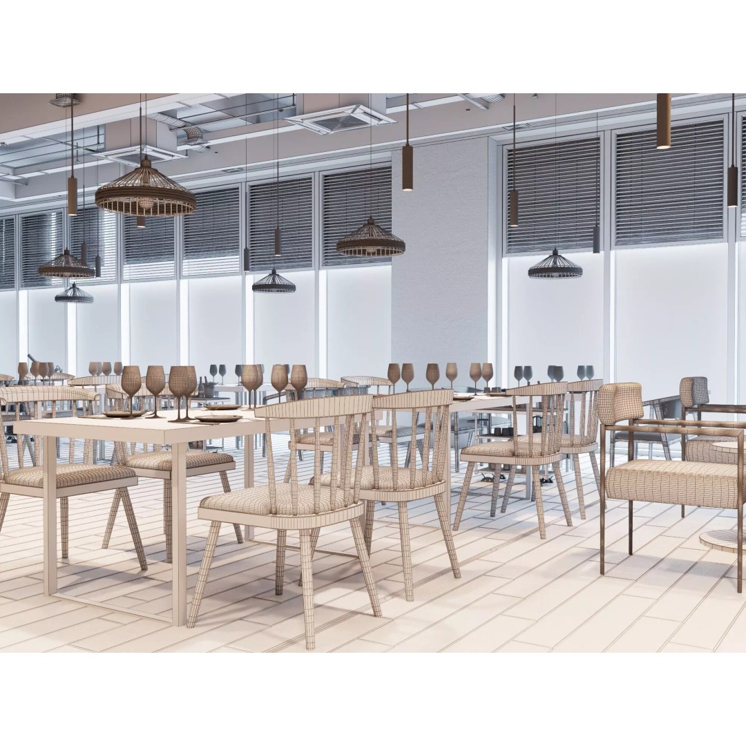Industrial Loft Restaurant 3D Model – Modern Dining Interior, FBX, OBJ - View 26