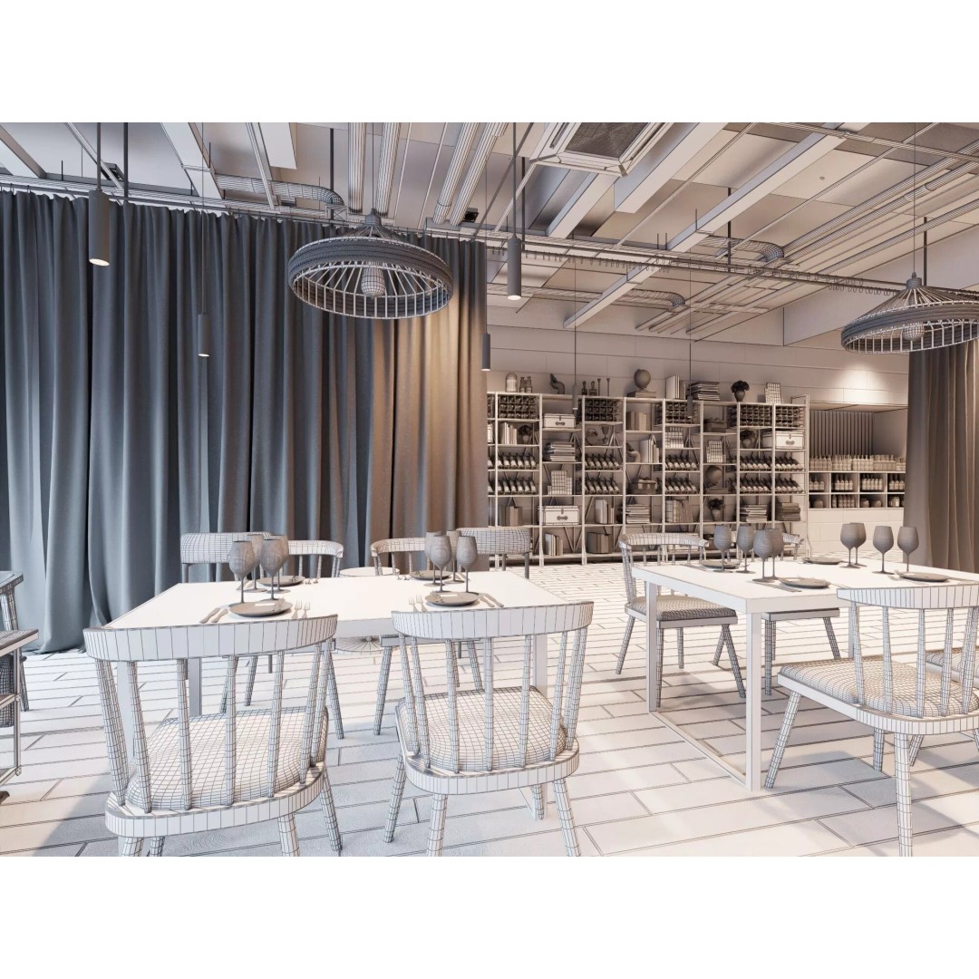 Industrial Loft Restaurant 3D Model – Modern Dining Interior, FBX, OBJ - View 27