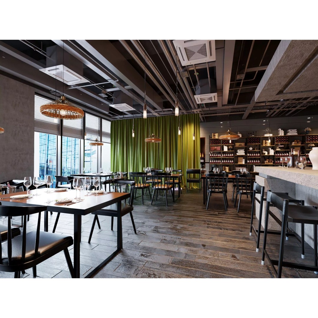 Industrial Loft Restaurant 3D Model – Modern Dining Interior, FBX, OBJ - View 3