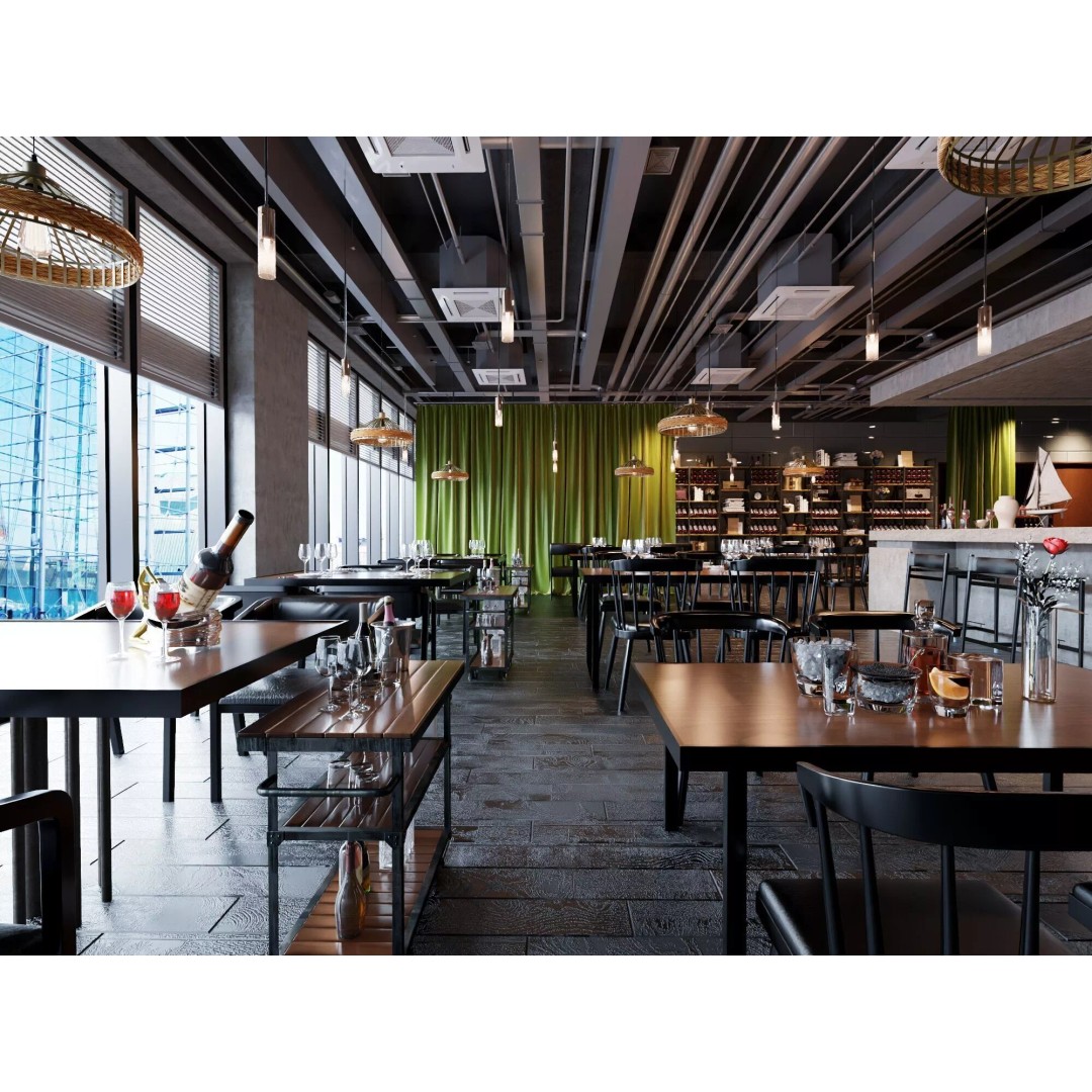 Industrial Loft Restaurant 3D Model – Modern Dining Interior, FBX, OBJ - View 5