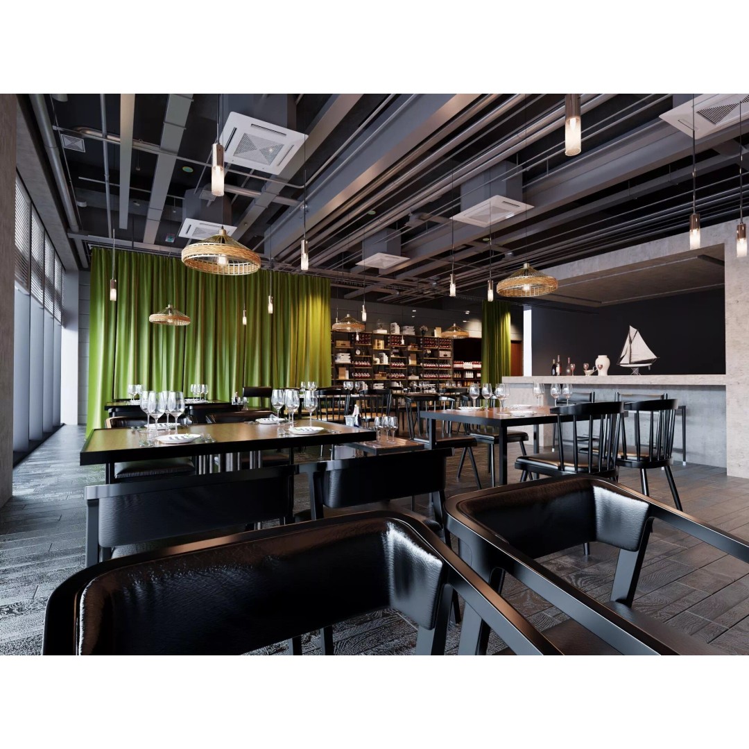 Industrial Loft Restaurant 3D Model – Modern Dining Interior, FBX, OBJ - View 6