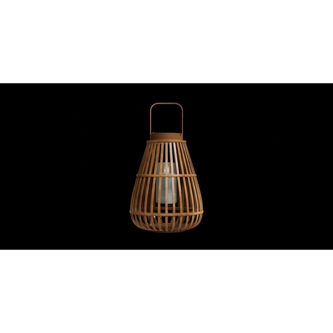 Large Wood Floor Lantern 3D Model – Low Poly PBR Asset for Interior Decor - View 9
