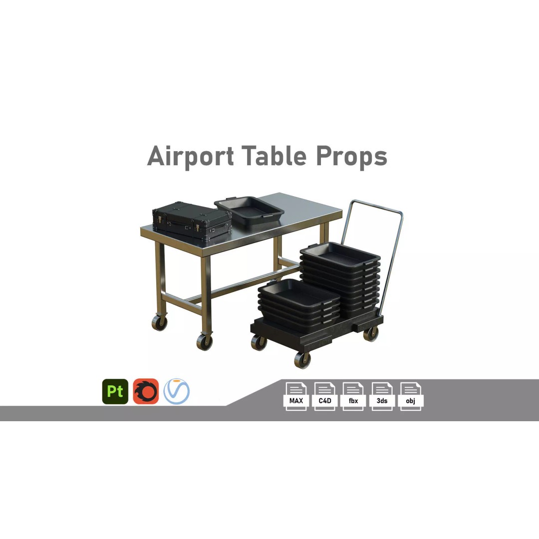 Airport Table Props 3D Model – Low-Poly Game Asset, FBX, OBJ, Blender - View 2