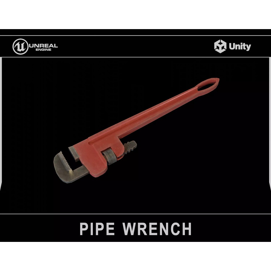Pipe Wrench 3D Model – Low Poly Game-Ready Asset, FBX & OBJ - View 2