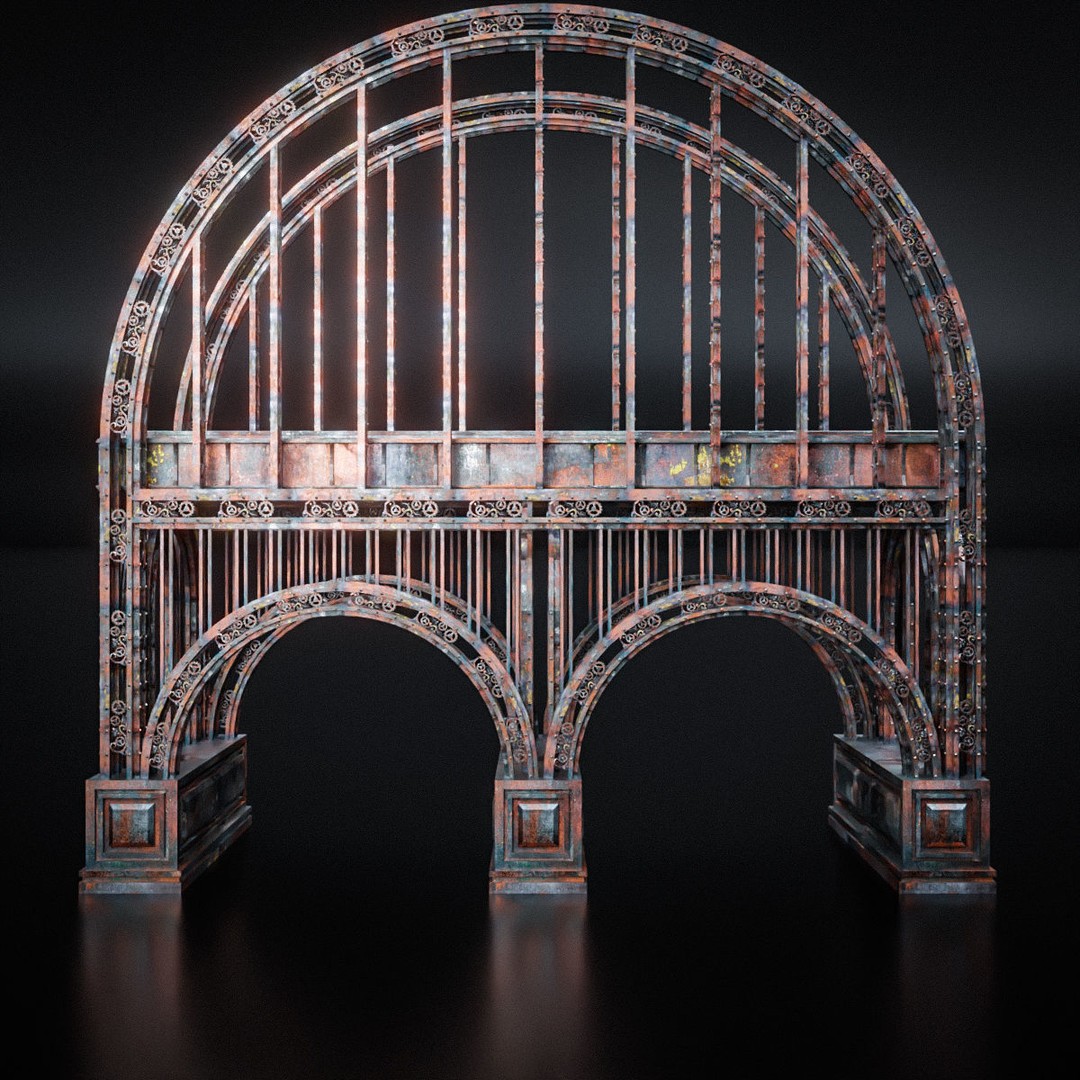 Train Bridge 3D Model – Art Deco Steampunk Low Poly, FBX - View 10