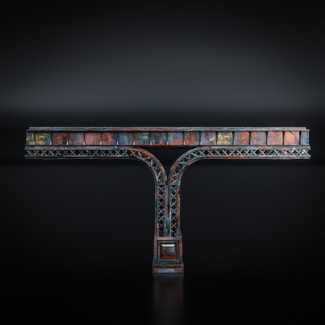 Train Bridge 3D Model – Art Deco Steampunk Low Poly, FBX - View 11