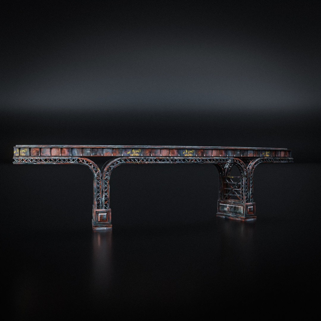 Train Bridge 3D Model – Art Deco Steampunk Low Poly, FBX - View 13