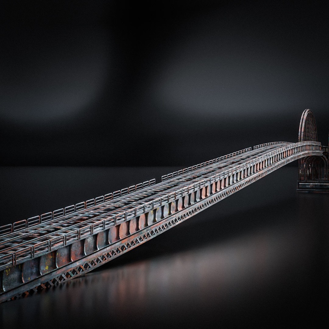 Train Bridge 3D Model – Art Deco Steampunk Low Poly, FBX - View 14