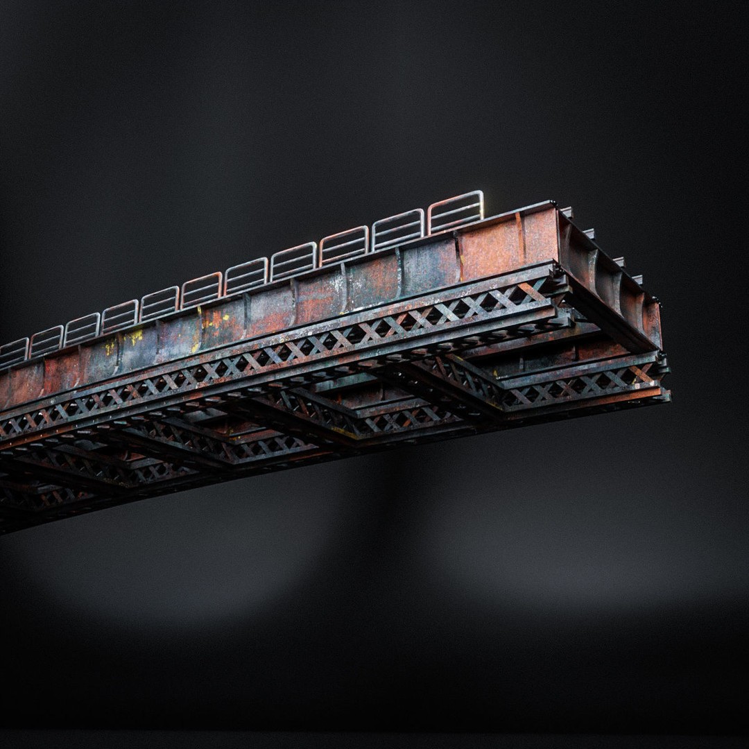 Train Bridge 3D Model – Art Deco Steampunk Low Poly, FBX - View 15