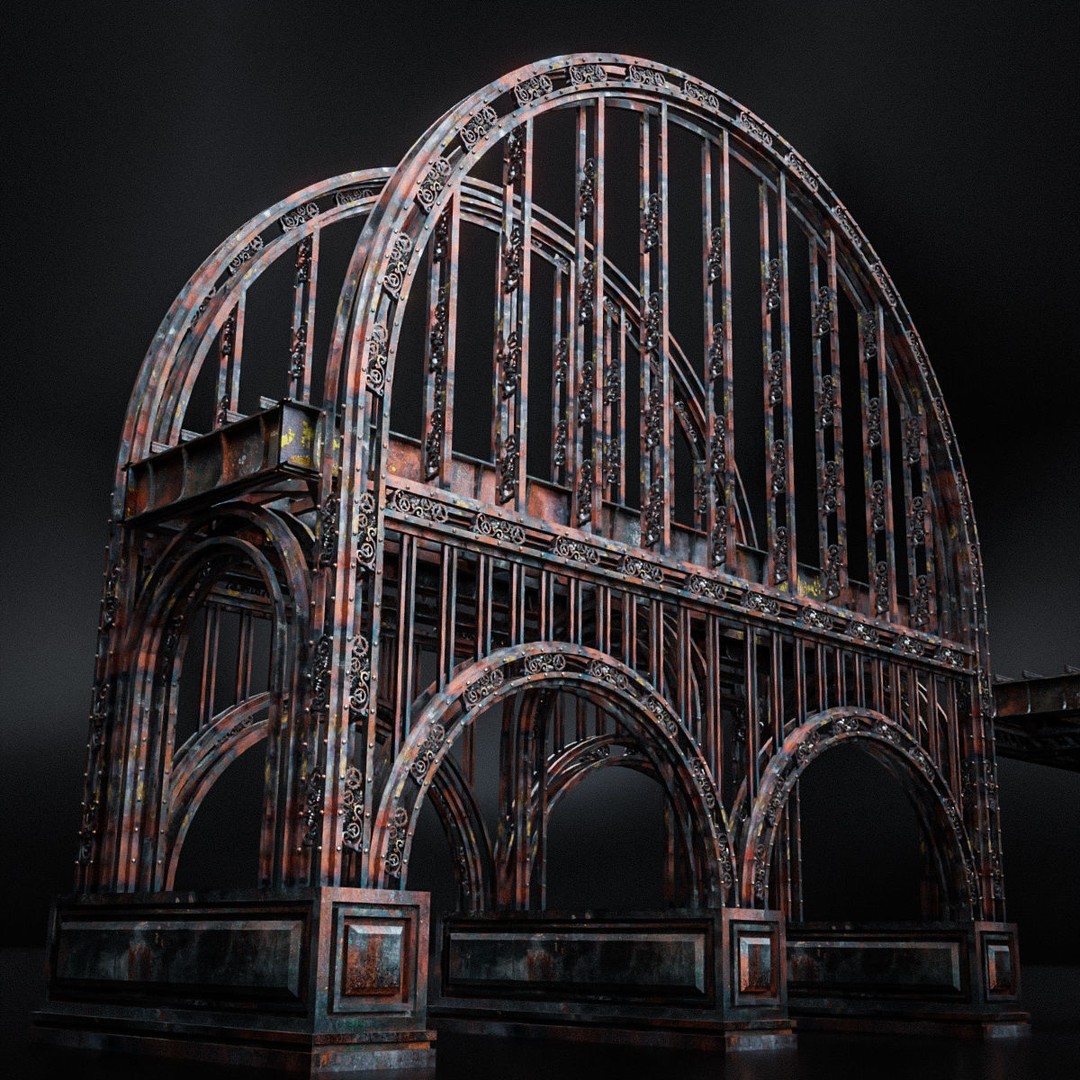Train Bridge 3D Model – Art Deco Steampunk Low Poly, FBX - View 16