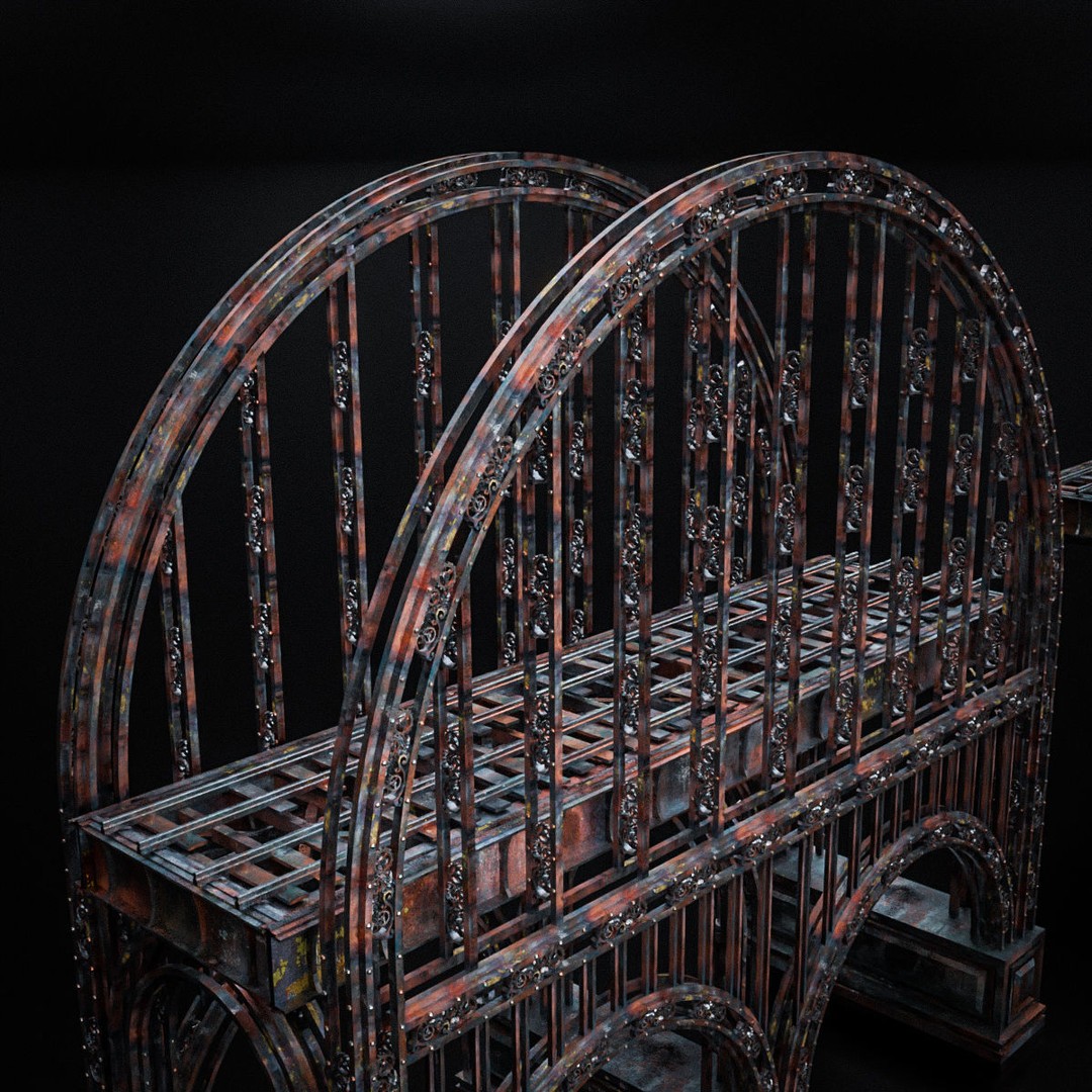 Train Bridge 3D Model – Art Deco Steampunk Low Poly, FBX - View 17