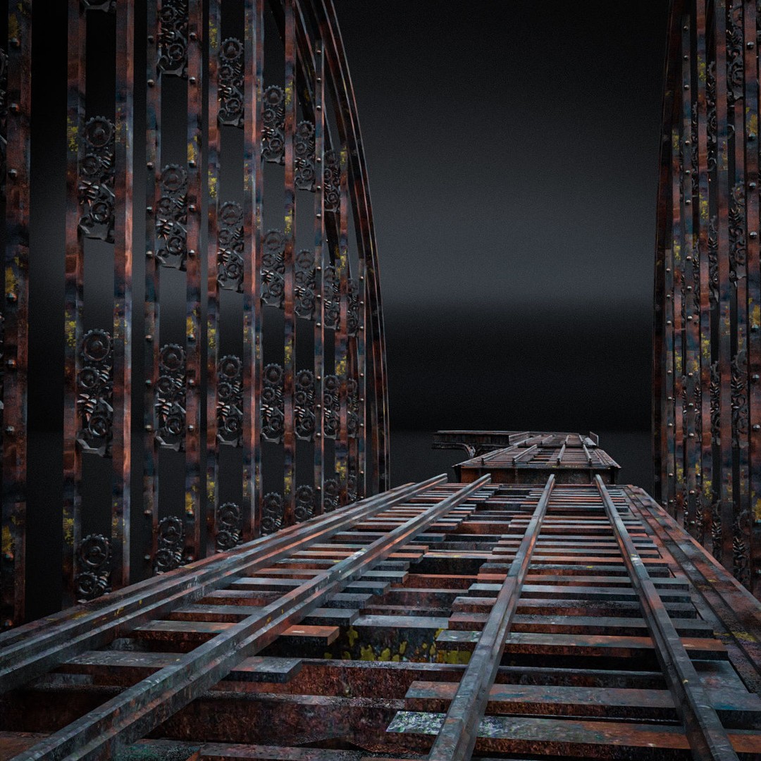 Train Bridge 3D Model – Art Deco Steampunk Low Poly, FBX - View 18