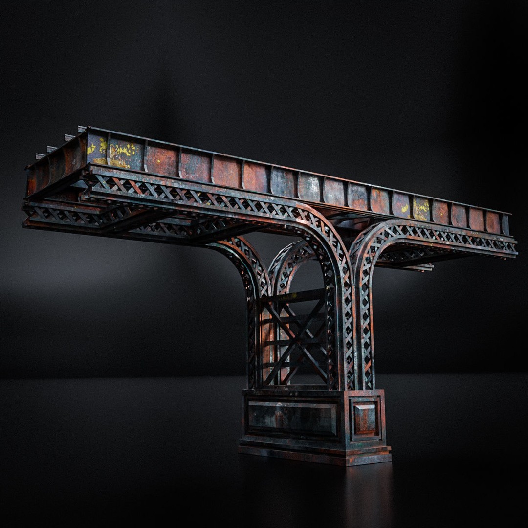 Train Bridge 3D Model – Art Deco Steampunk Low Poly, FBX - View 19