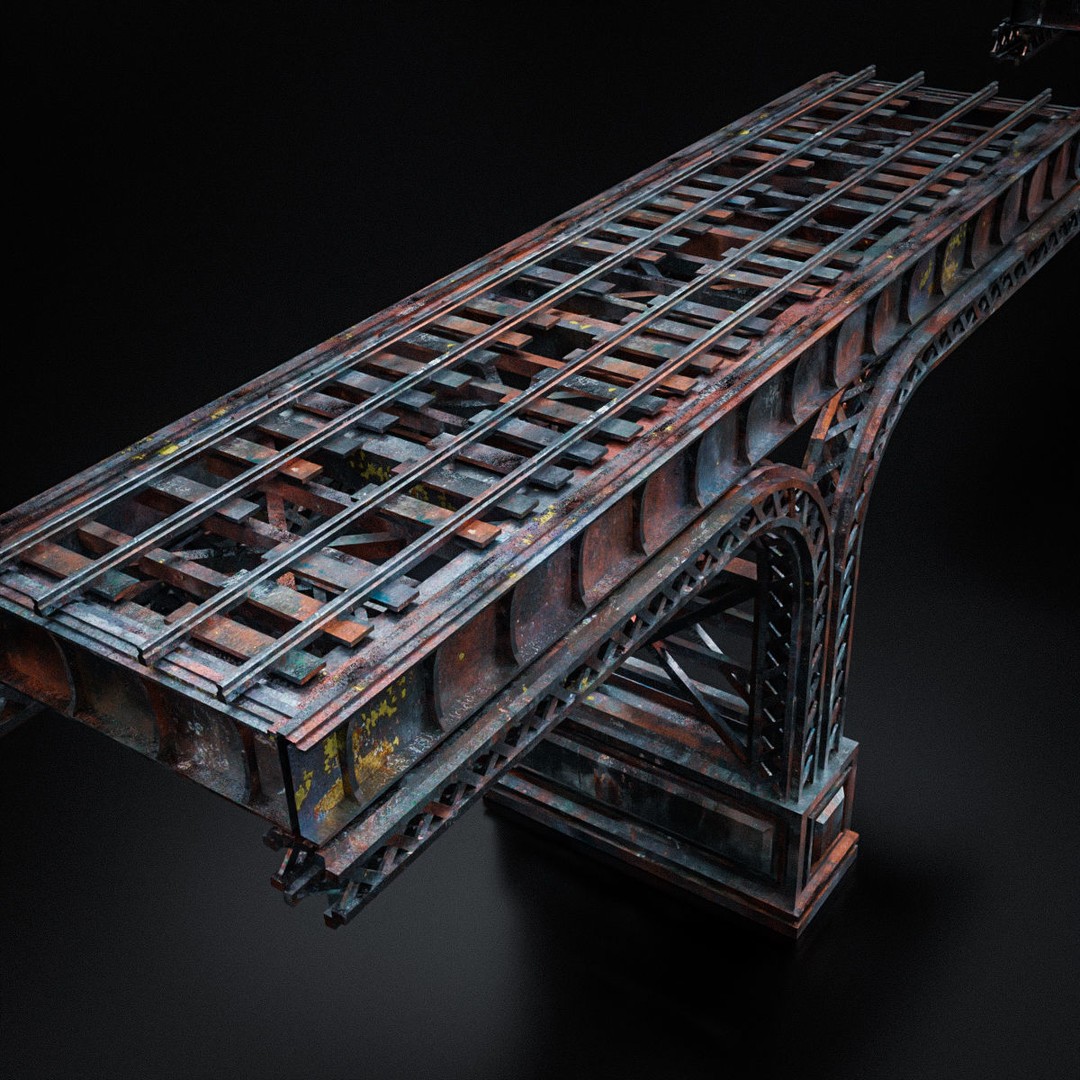 Train Bridge 3D Model – Art Deco Steampunk Low Poly, FBX - View 20