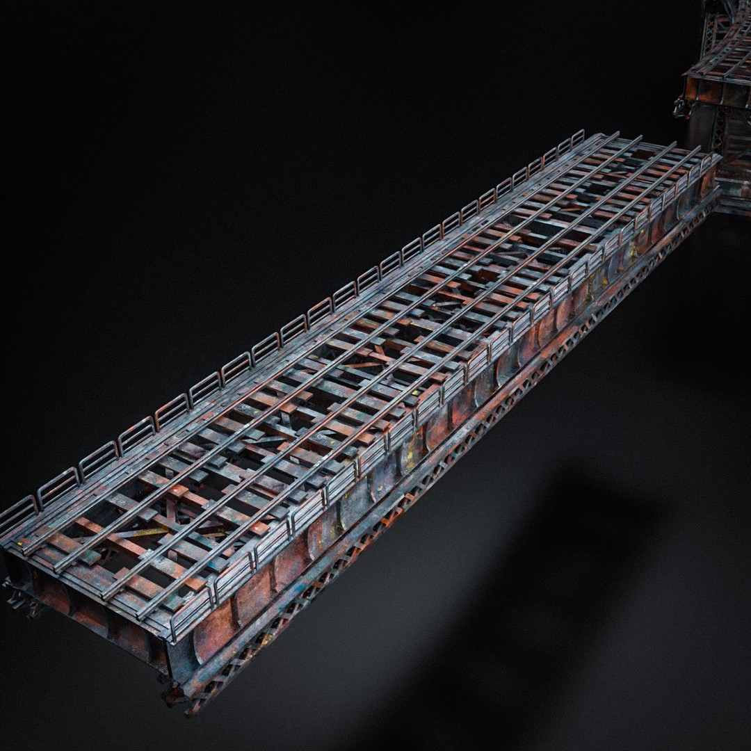Train Bridge 3D Model – Art Deco Steampunk Low Poly, FBX - View 21