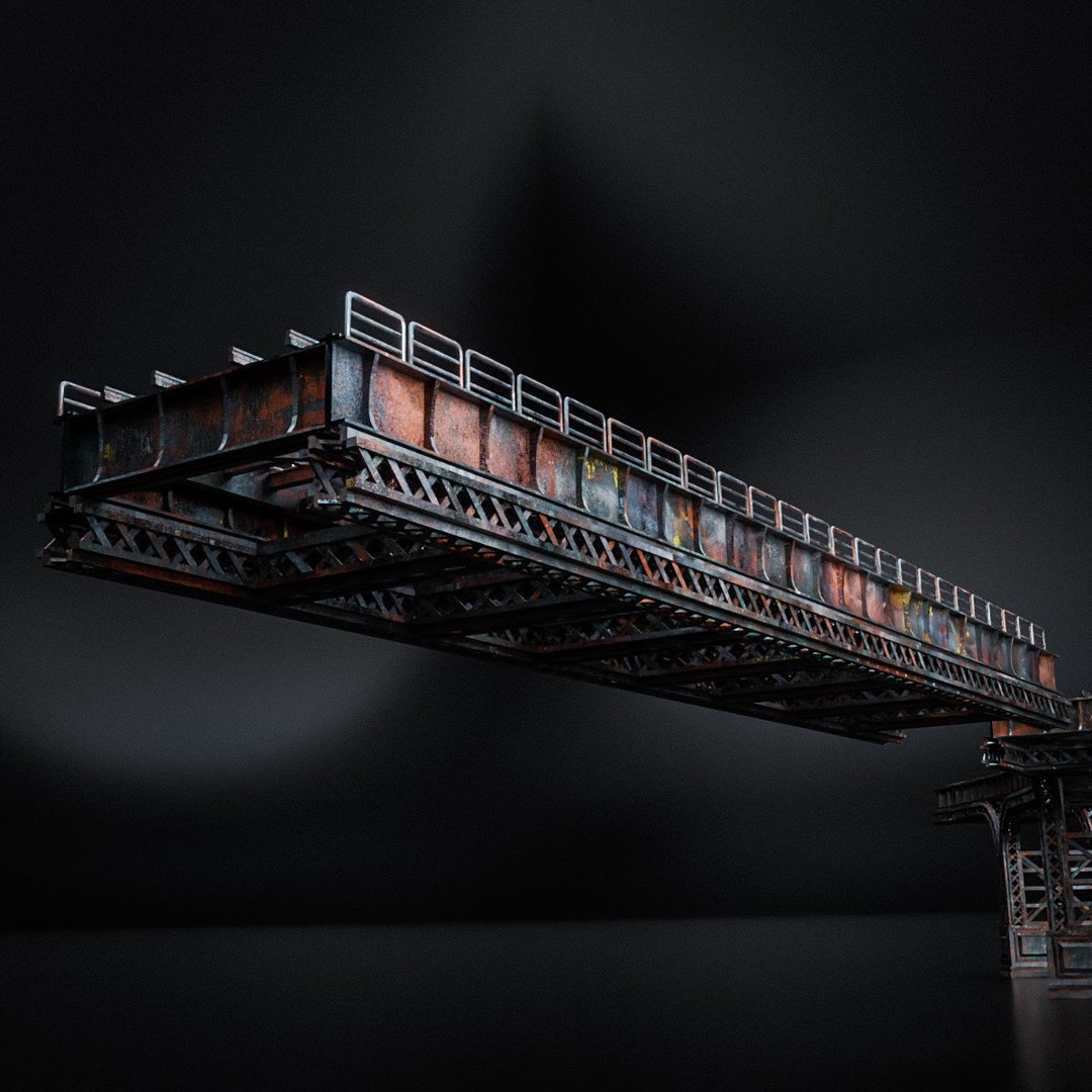 Train Bridge 3D Model – Art Deco Steampunk Low Poly, FBX - View 22