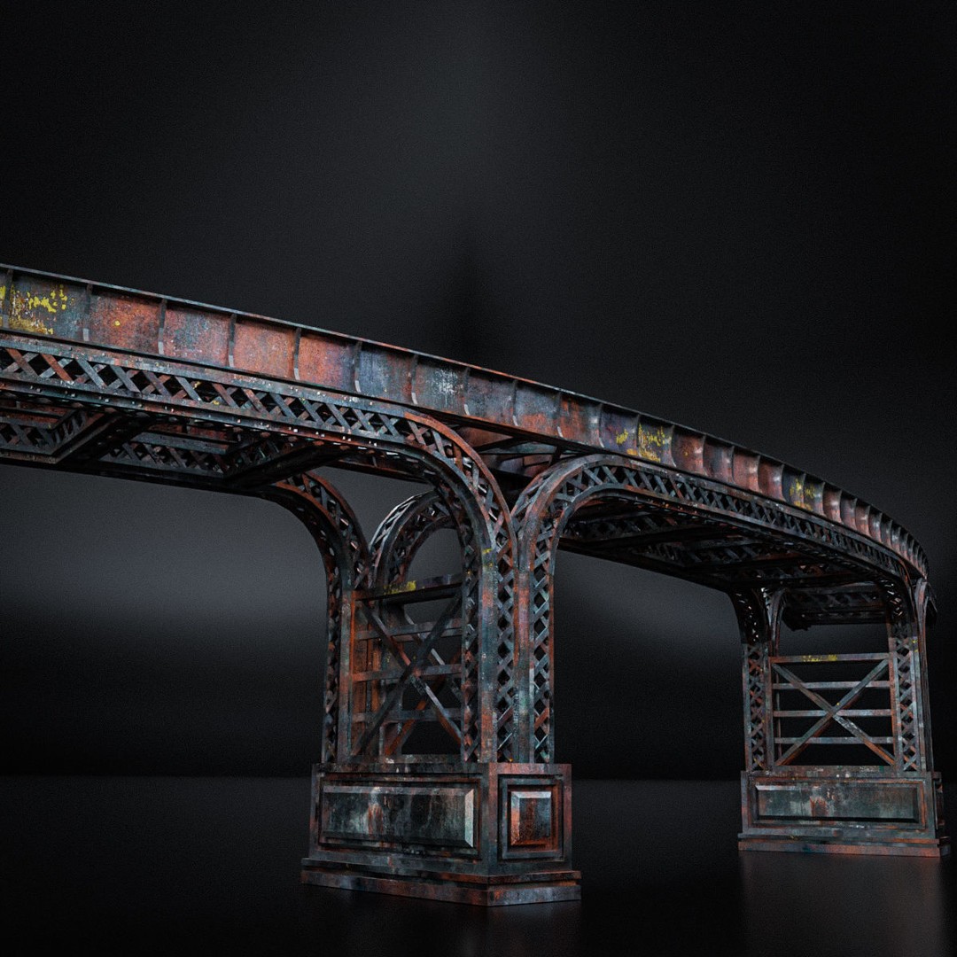Train Bridge 3D Model – Art Deco Steampunk Low Poly, FBX - View 23