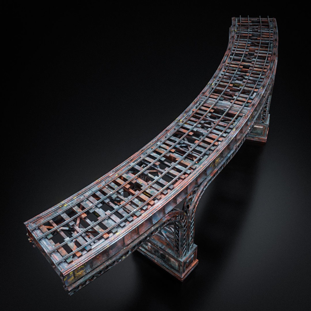 Train Bridge 3D Model – Art Deco Steampunk Low Poly, FBX - View 24