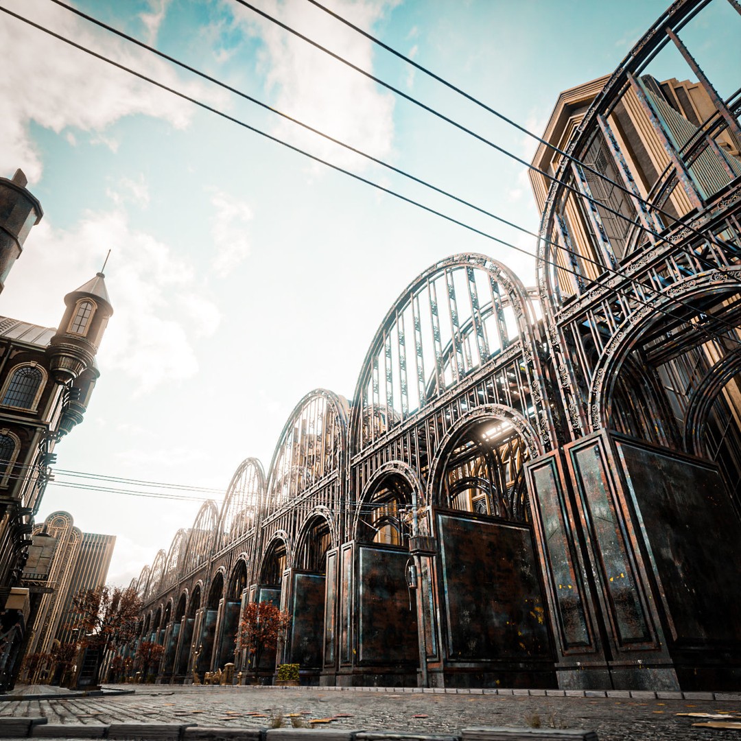 Train Bridge 3D Model – Art Deco Steampunk Low Poly, FBX - View 5