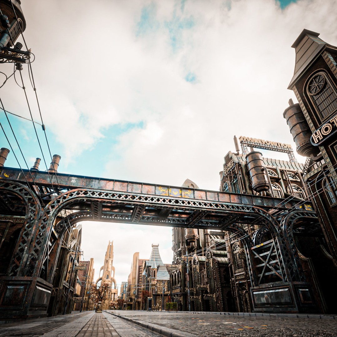Train Bridge 3D Model – Art Deco Steampunk Low Poly, FBX - View 6