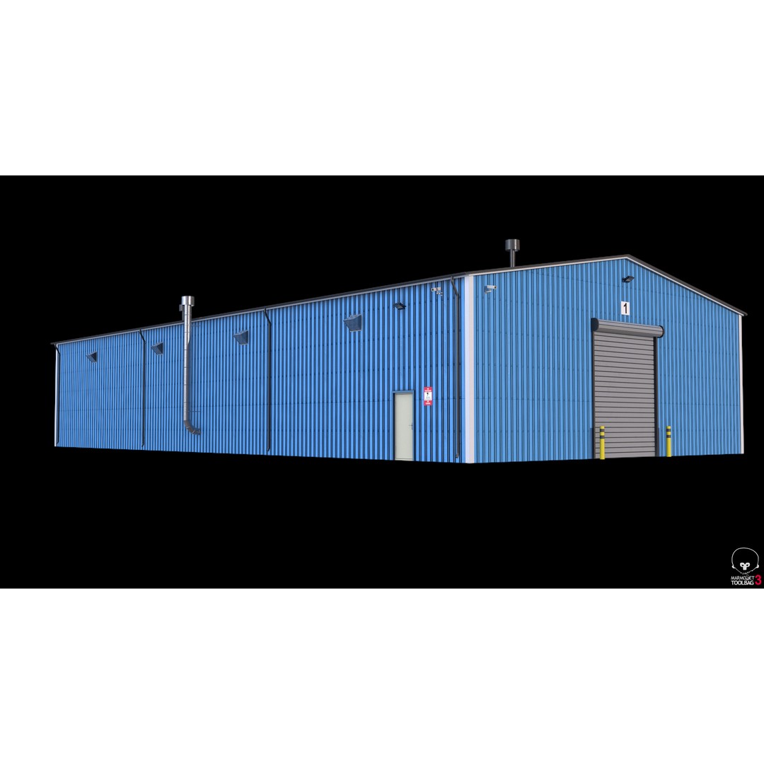 Industrial Building 3D Model – Low Poly Game Asset, FBX, OBJ - View 12
