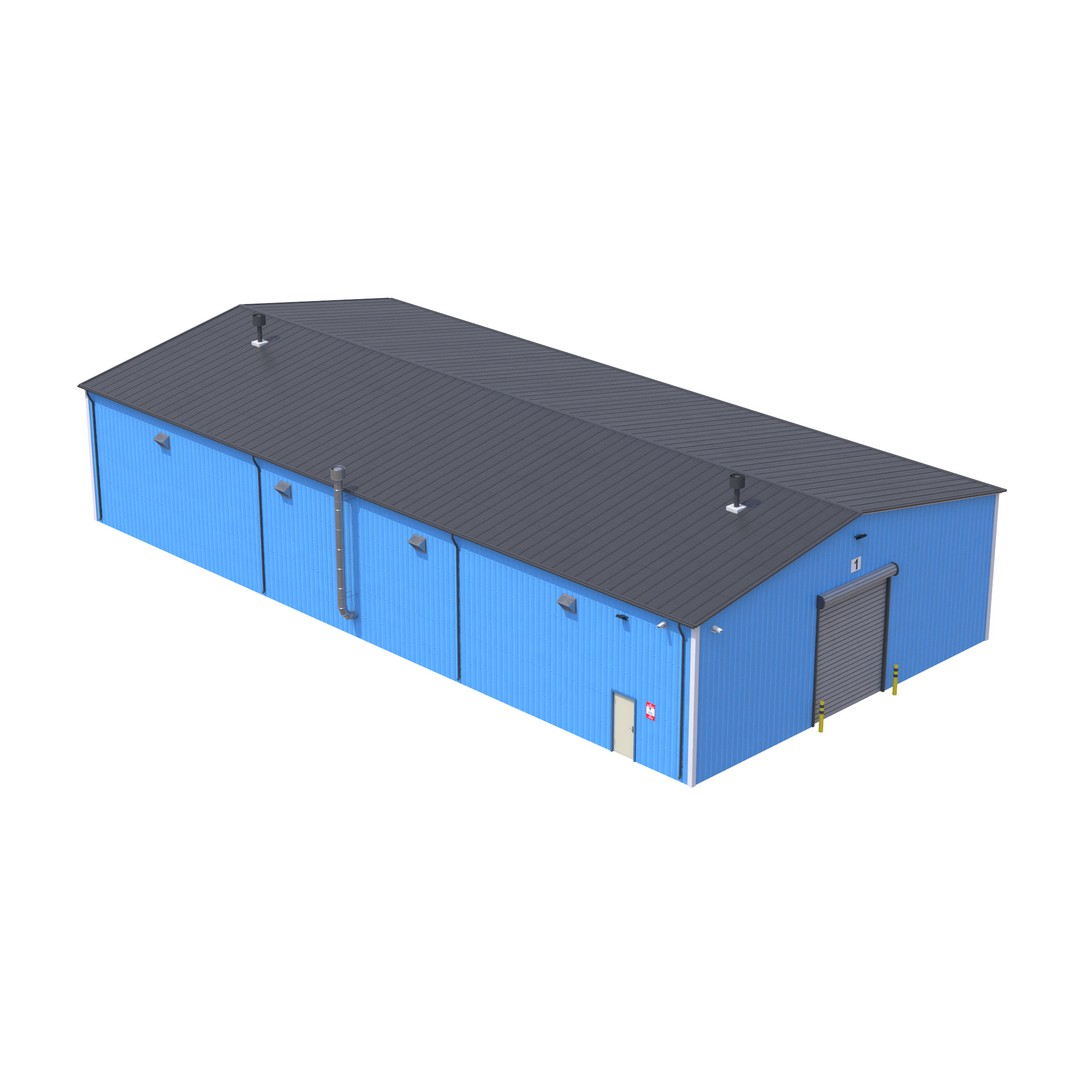Industrial Building 3D Model – Low Poly Game Asset, FBX, OBJ - View 3