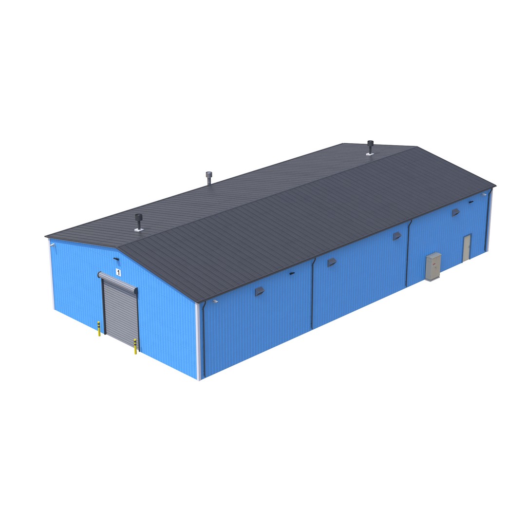 Industrial Building 3D Model – Low Poly Game Asset, FBX, OBJ - View 4