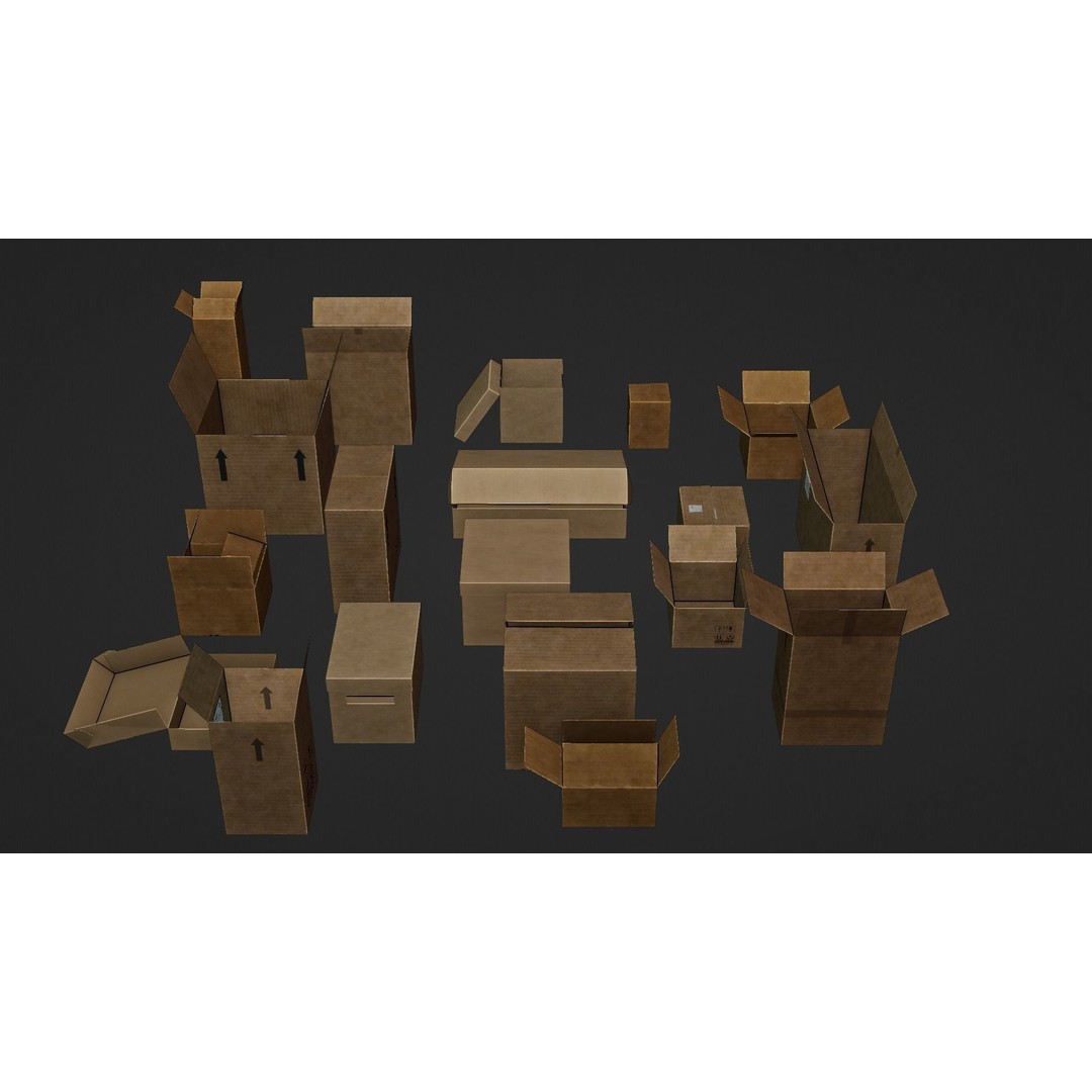 Cardboard Boxes 3D Model – Low Poly Game Asset, PBR Textures, FBX - View 10