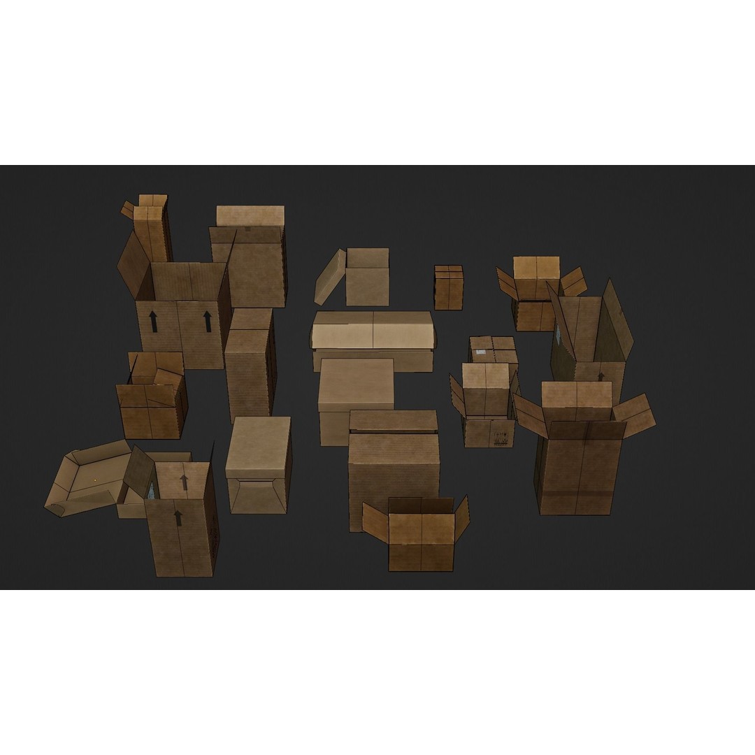 Cardboard Boxes 3D Model – Low Poly Game Asset, PBR Textures, FBX - View 11
