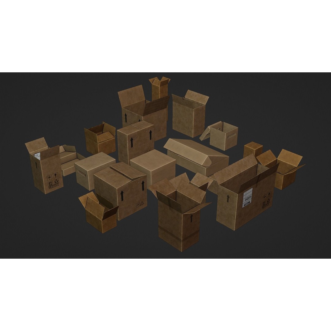 Cardboard Boxes 3D Model – Low Poly Game Asset, PBR Textures, FBX - View 12