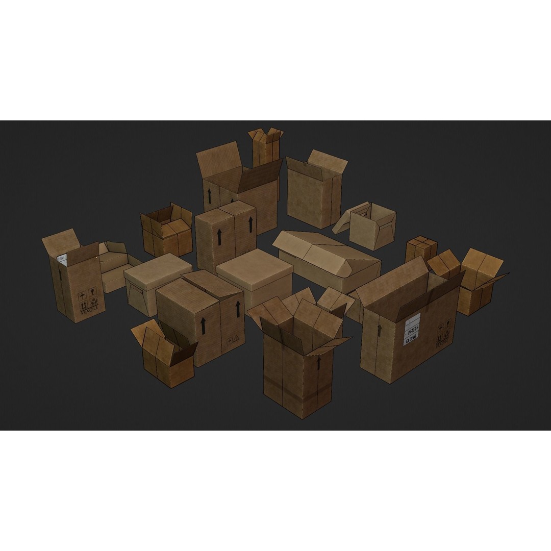 Cardboard Boxes 3D Model – Low Poly Game Asset, PBR Textures, FBX - View 13