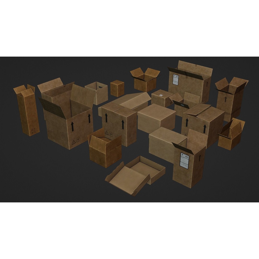 Cardboard Boxes 3D Model – Low Poly Game Asset, PBR Textures, FBX - View 14