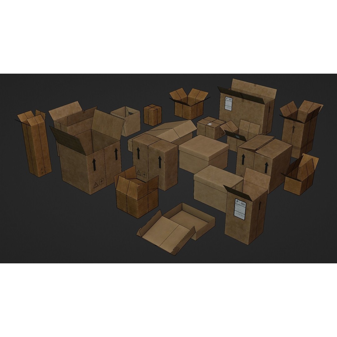Cardboard Boxes 3D Model – Low Poly Game Asset, PBR Textures, FBX - View 15