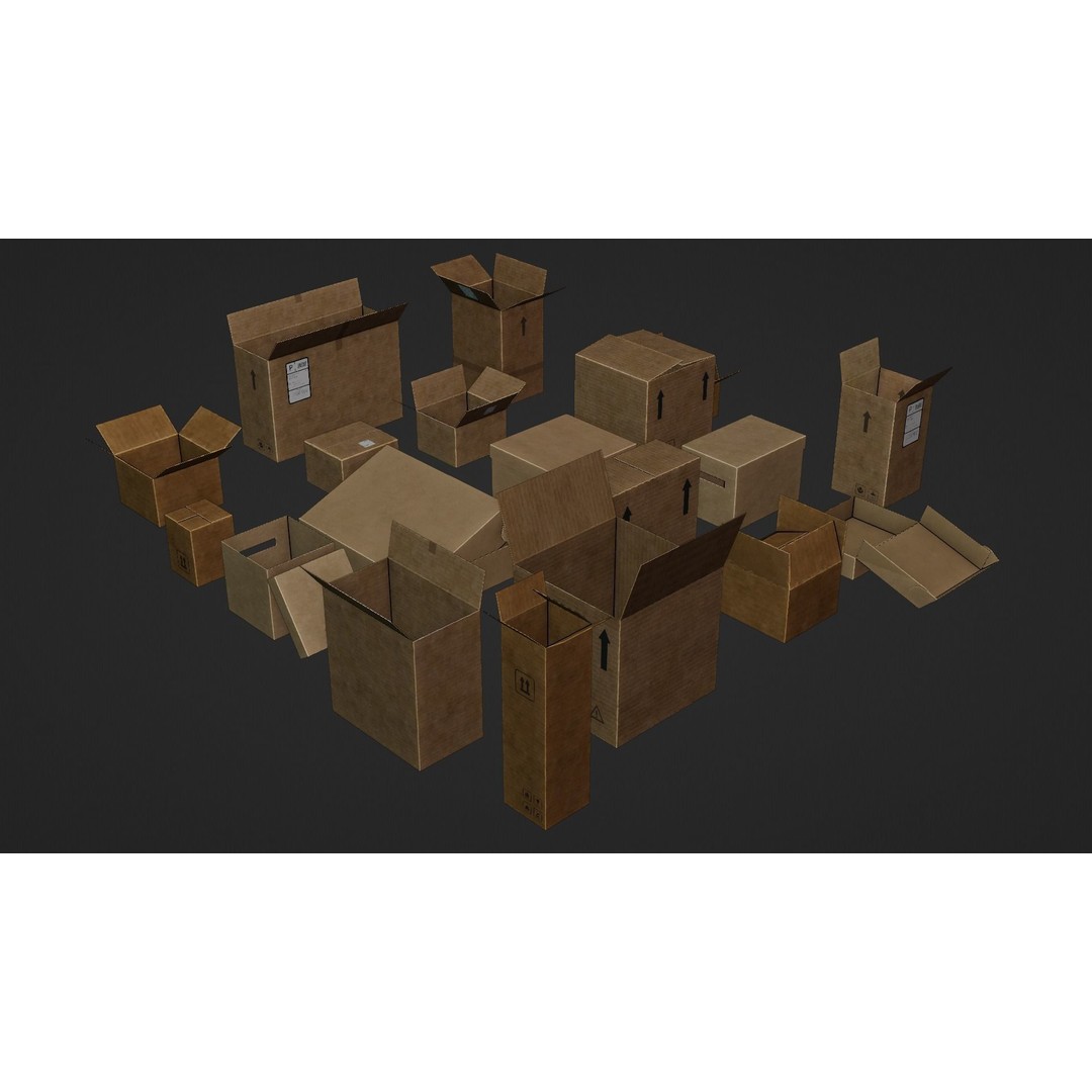 Cardboard Boxes 3D Model – Low Poly Game Asset, PBR Textures, FBX - View 16