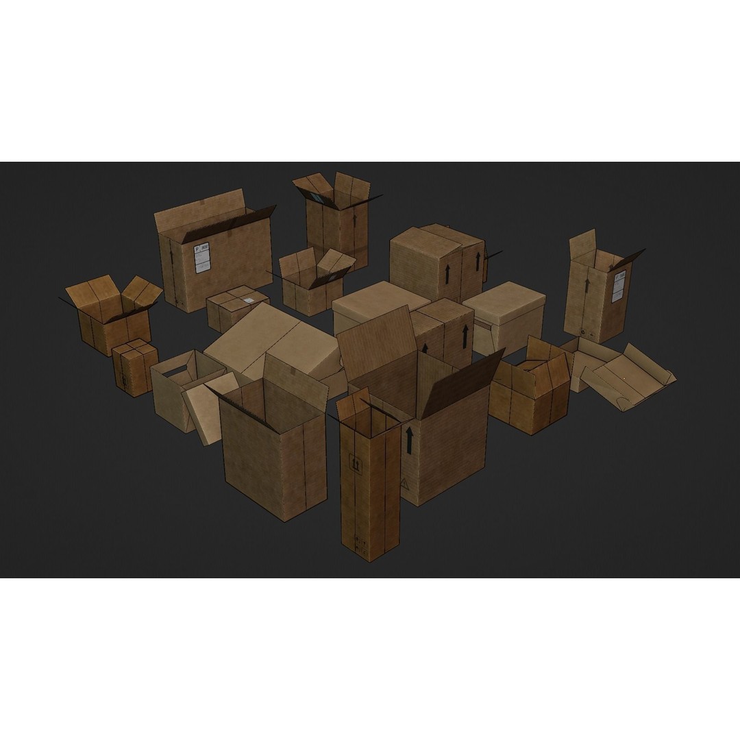 Cardboard Boxes 3D Model – Low Poly Game Asset, PBR Textures, FBX - View 17